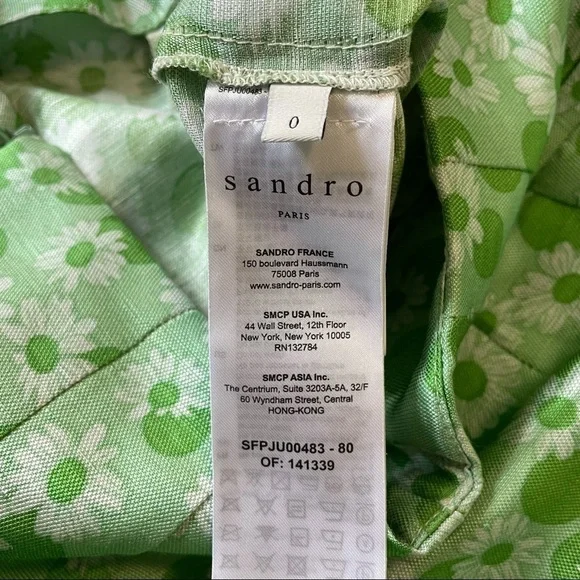 𝅺SANDRO Paris Silk & Linen Green Long Floral Print Botton Skirt with slit 0 - Picture 10 of 12